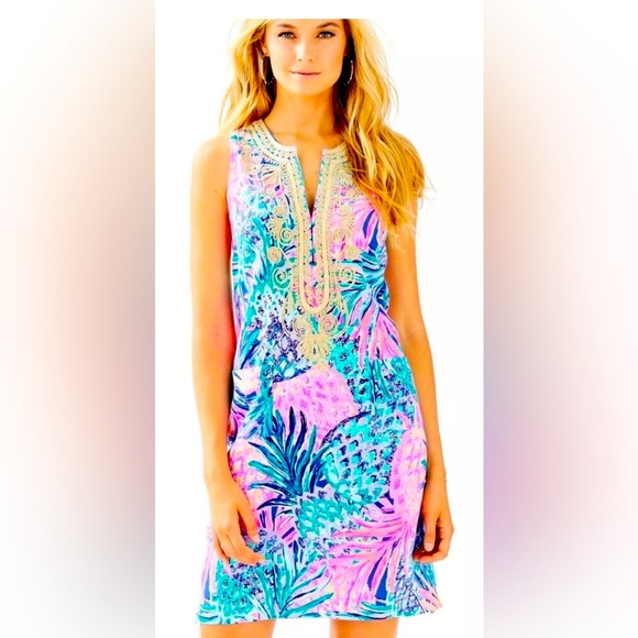 NWT Lilly Pulitzer Carlotta Dress Gypset Paradise Gold Cording Womens Size 12 - Picture 1 of 7